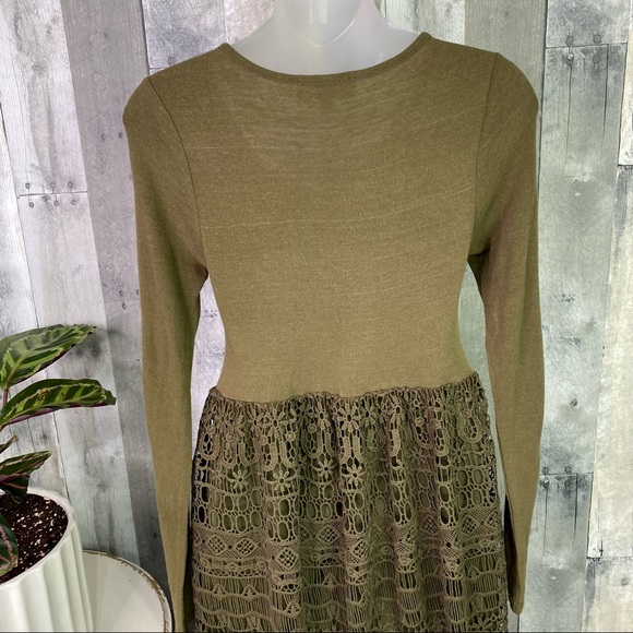 ENTRO Army Green Crochet Lace Dress Size Small - Picture 8 of 9